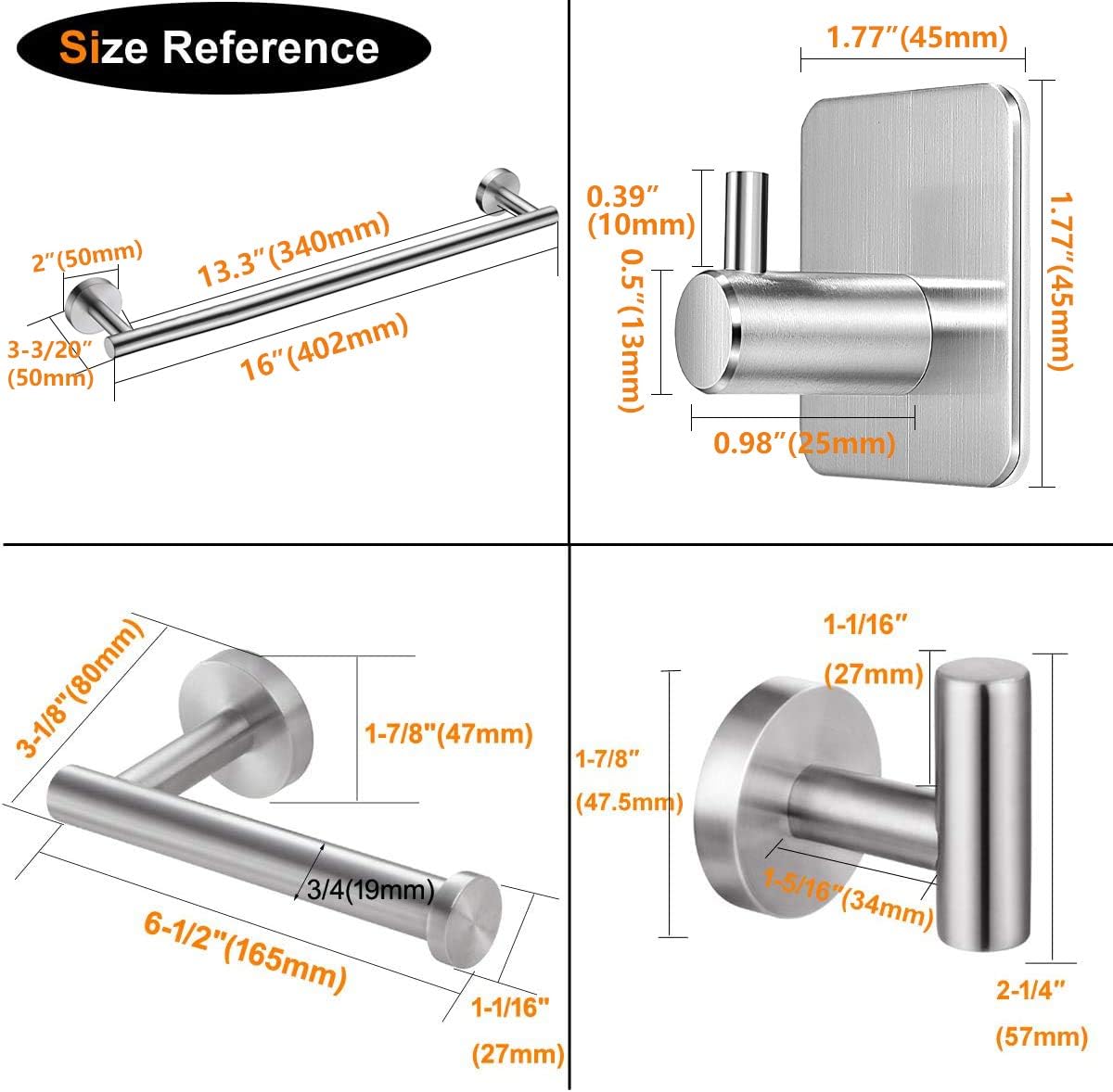 Nolimas 5Pieces Brushed Nickel Bathroom Hardware Set Included 16" Lengthen Hand Towel Bar,Toilet Paper Holder,3pcs Robe Towel Hooks SUS304 Stainless Steel Bathroom Accessories Kit: Home & Kitchen
