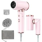 Travel Hair Dryer Dual Voltage for Europe Foldable, High Speed Ionic Blow Dryer Fast Drying,100-240V Portable Dryers with Magnetic Nozzles,1300W, Pink