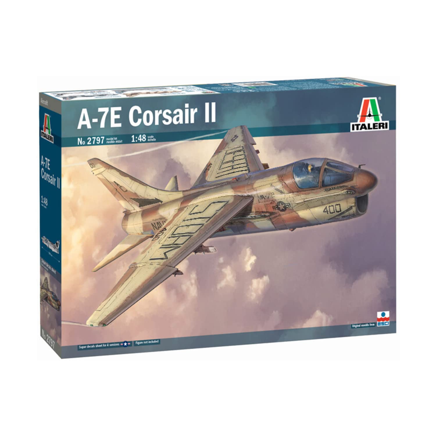 Italeri 2797S 1:48 A-7E Corsair II, Faithful Replica, Model Making, Crafts, Hobby, Gluing, Plastic Kit, Assembly, Navy, Small