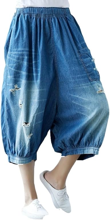 plus size denim capris elastic waist