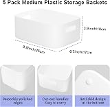 Wand & Home W&H 5 White Plastic Storage Baskets with Handles 25x17x10cm view 2