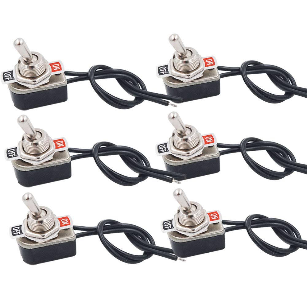Senven 6Pcs car Mini Toggle Switch with pre-Wired, ON-Off 2-Position 2-pin SPST Metal Rocker Switch for car Trucks and Ships - 3A 250VAC / 6A 125VAC
