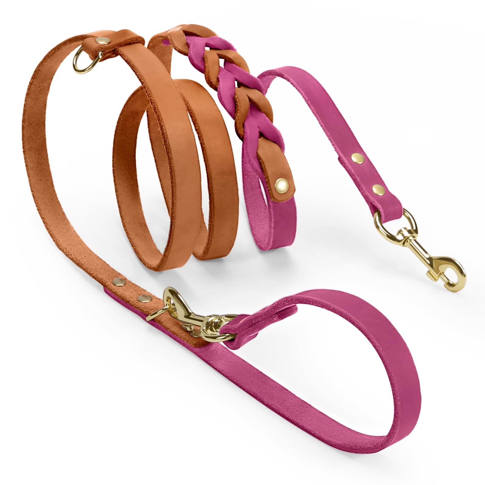 Photo 1 of MIDOG Leather Dog Leash, Hands Free Dog Leash for Medium Large & Small Dogs 6Ft, Adjustable Waist, Strong Genuine Braided Leather, Soft & Comfortable for Running, Walking, Training (Pink L)