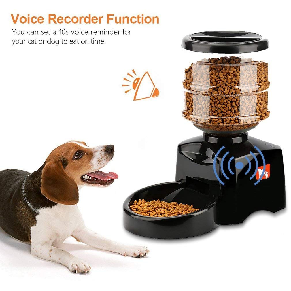 Magicpeony Automatic Pet Feeder, 5.5 Liter Pet Feeder Dispenser for Dogs Cats with Voice Recorder and Timer Programmable, LCD Panel, 2-3 Days Food for Dogs and Cats Feeder (Black)