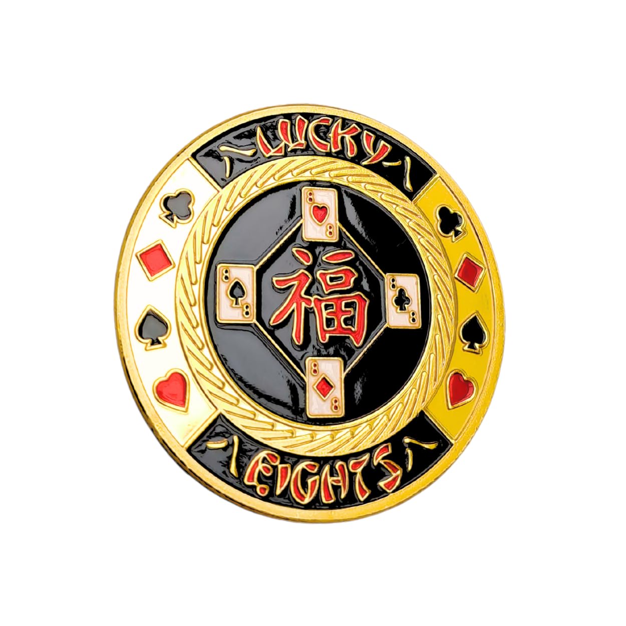Poker Card-Guard | 30g Gold Card Protector Chip | 9 Designs To Choose From | Poker Weight That Keeps Your Cards Safe | Plastic Protector Case Included (Lucky Eights | Good Fortune)