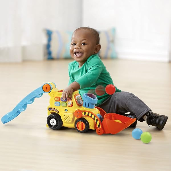 VTECH POP-A-BALLS PUSH AND POP BULLDOZER, YELLOW