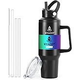 40 oz Tumbler with Handle and Straw or Convert to 40 oz Insulated Water Bottle Fits in Cup Holder. Stainless Steel Metal Water Flask with 2 Lids for Travel,Camping,Gym Sports Coffee Mug Thermal Cup
