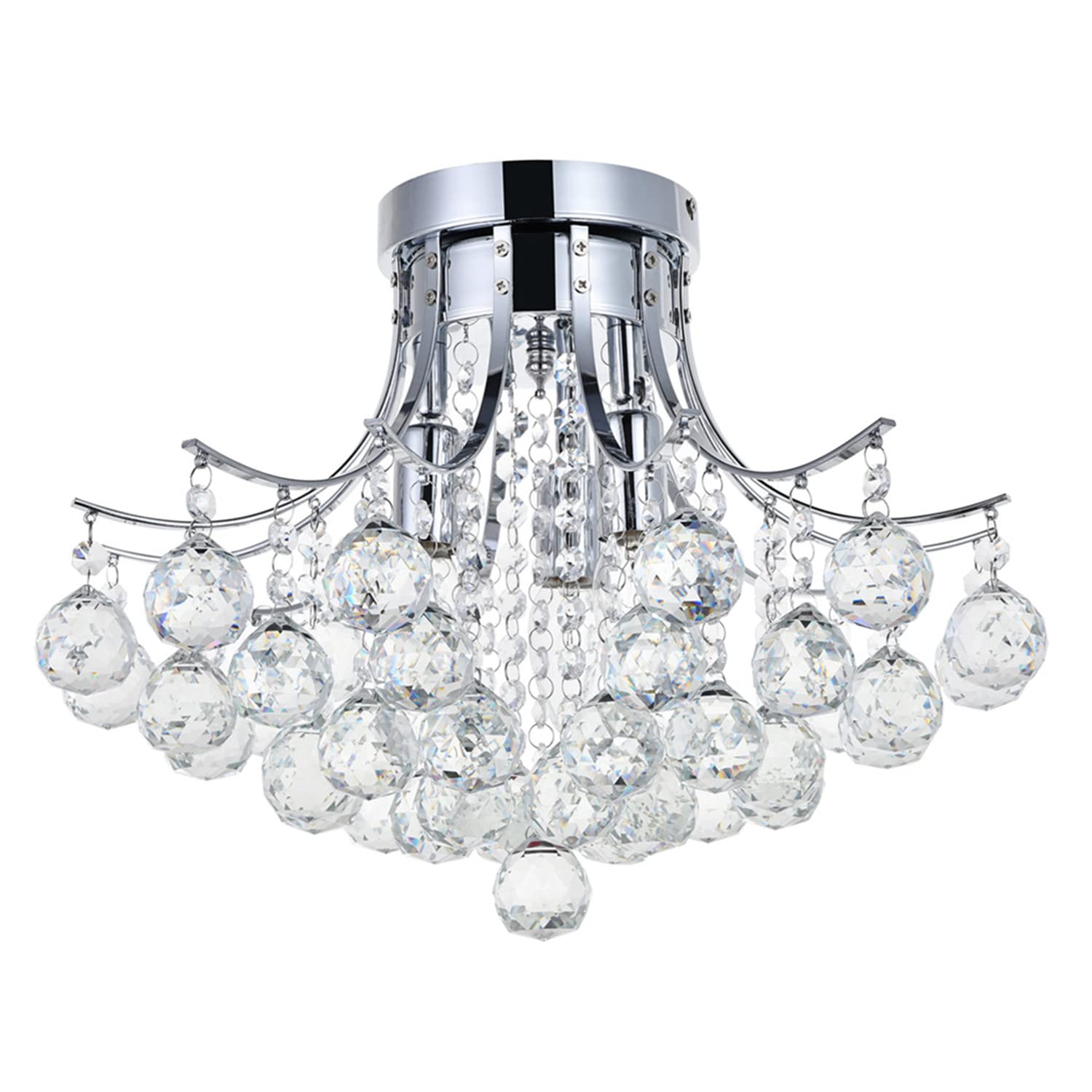 Dst Crystal Chandelier Ceiling Light, Modern Mini Flush Mount LED Chandelier Lights Chrome Pendant Lighting Fixture for Living Room, Dining Room, Bedroom, Hallway, Stairway, Lounge, Size D40cm H32cm