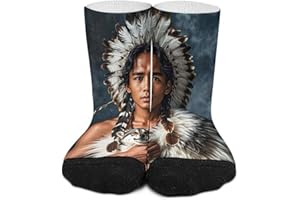 FHESDCW 30cm Indigenous People And Wolves Crew Socks Funny Novelty Ankle Socks Breathable Stretchy Athletic Sock for Men Wome