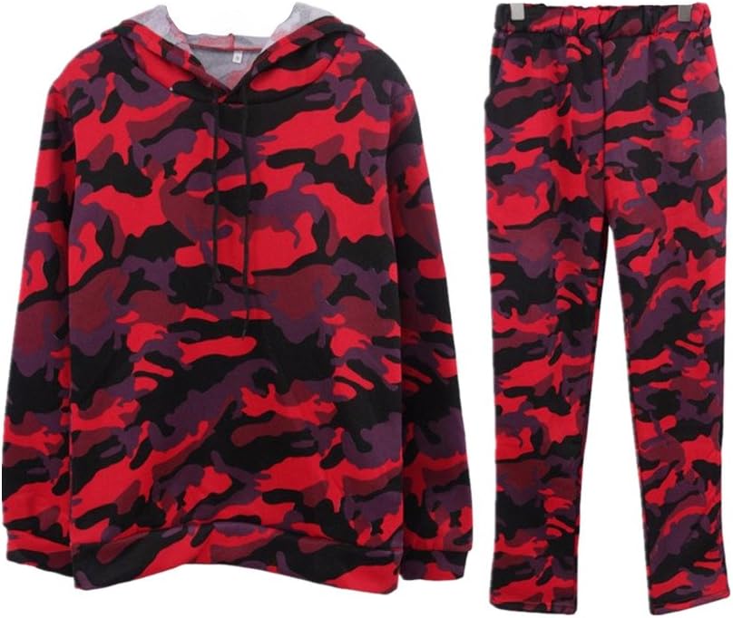 HARRYSTORE Woman Tracksuit Casual Camouflage Hooded Sportswear Two Pieces Set Tops + Long Pants