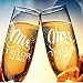 Lily's Atelier Set of 2, Hand Engraving Mr. Mrs. Last Name & Date Custom Wedding Toast Champagne Flute Set, Wedding Toasting Glasses - Etched Flutes for Bride & Groom Customized Wedding Gift #E11