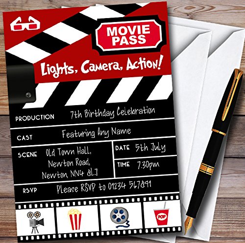 10 x Movie Night Theatre Film Cinema Personalized Childrens Birthday Party Invitations