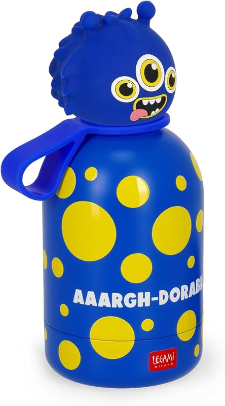 - Botella de agua para niños Hot&Cold BFF, Monster, doble capa de acero inoxidable 18/8 con cierre hermético, se mantiene caliente durante 12 h y fría durante 24 h, capacidad 310 ml