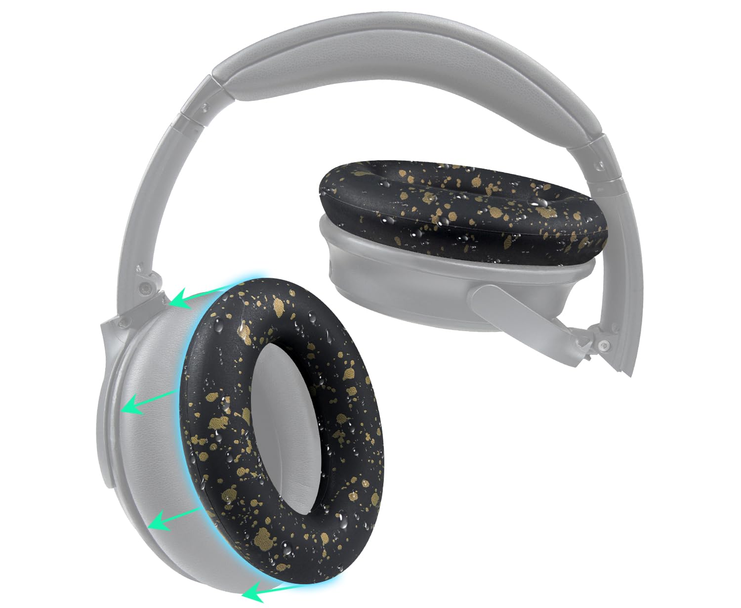 SOULWIT Silicone Ear Pads Cover Protector for Bose QuietComfort QC15 QC25 QC2 QC35 QC45/Ae2 Ae2i Ae2w/SoundTrue & SoundLink AE Headphones Cushions, Sweatproof, Easily Washable - Black Gold — image 1