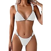 QJQ Women's 2 Piece Cheeky Bikini Sets Tie Back Ring Linked Brazilian Swimsuit Sexy Triangle Bathing Suit