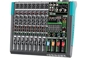 Jindaaudio Pro 8-Channel DJ Mixer with Bluetooth, USB Audio Interface & 256 DSP FX | 48V Phantom Power Sound Board for Live Streaming, Podcasting, Club Performances