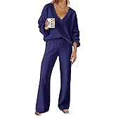 MEROKEETY Women's 2 Piece Outfits Lounge Sets Fall Winter Long Sleeve Knit Sweater Wide Leg Pant Matching Set