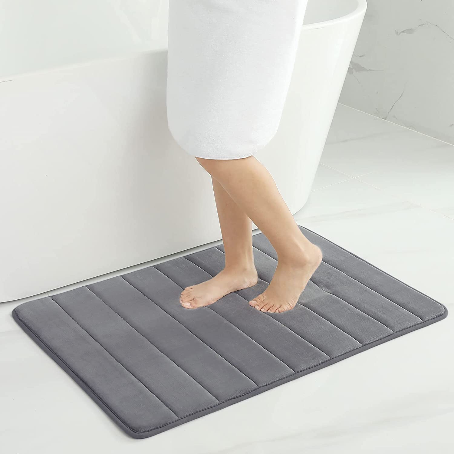 smiry Memory Foam Bath Mat, 60 x 90 cm, Extra Soft Non-Slip Bathroom Mat, Super Absorbent Bath Mats for Bathroom Floor, Machine-Washable Dry Bath Rug Foot Mat, Dark Grey