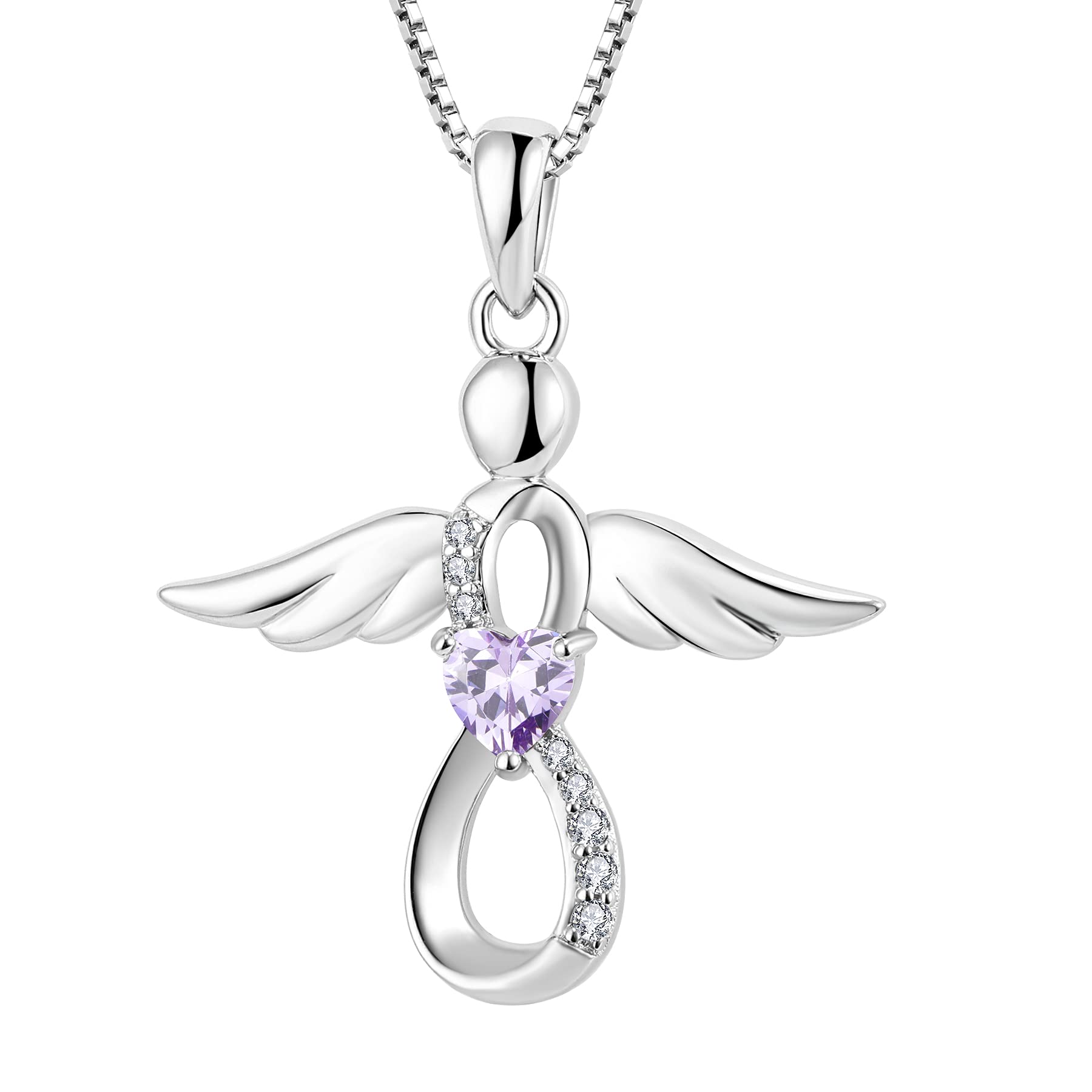 FJ Guardian Angel Necklace 925 Sterling Silver Infinity Pendant Alexandrite Necklace June Birthstone Jewellery for Women