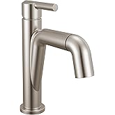 Delta Nicoli 1 Hole Pull Down Bathroom Faucet with Sprayer, Brushed Nickel Single Hole Bathroom Sink Faucet with Pull Out Sprayer for Vanity, Push-Pop Drain, Stainless 15849LF-SSPD