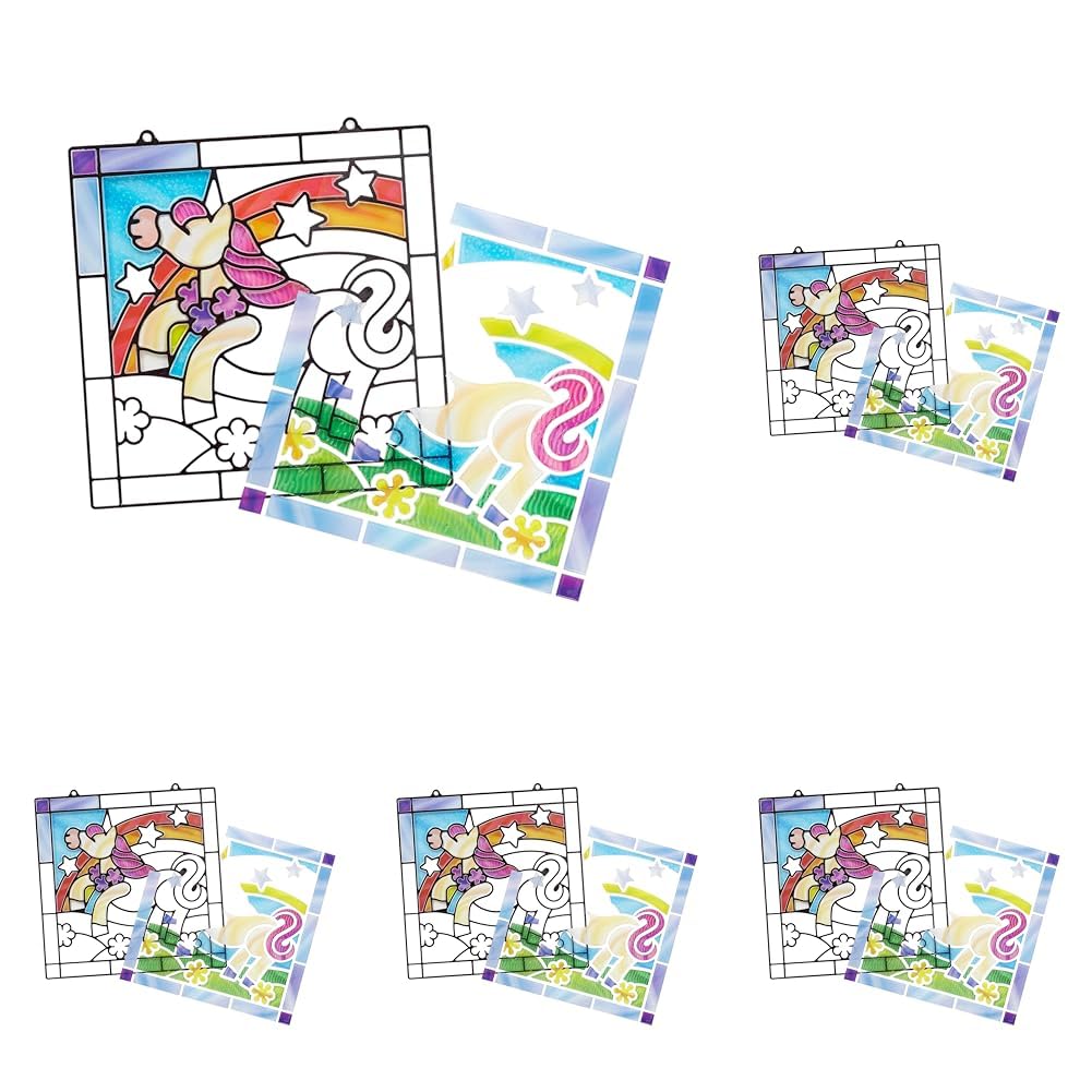 Melissa & Doug Stained Glass Unicorn Art Kit, Arts and Crafts for Kids Age 5+, Kids Craft Kits, Kids Activity Window Art, Sticker Art, Animal Stickers, Mess Free Activity (Pack of 5)