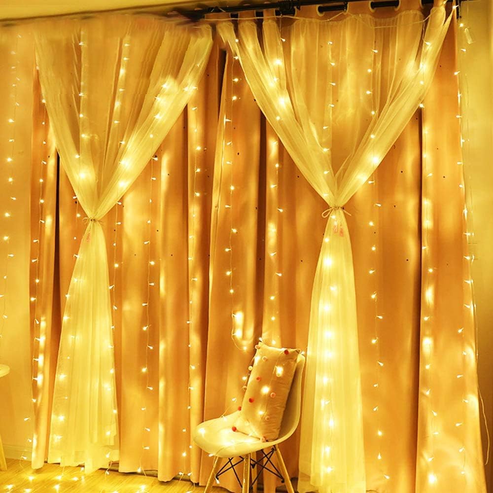 Quntis Christmas Curtain String Lights - 19.6FTx10FT 600 LEDs Window Icicle Fairy Lights 8 Modes Backdrop String Lighting for Wedding Party Home Bedroom Wall Decoration, UL588 Approved, Warm White