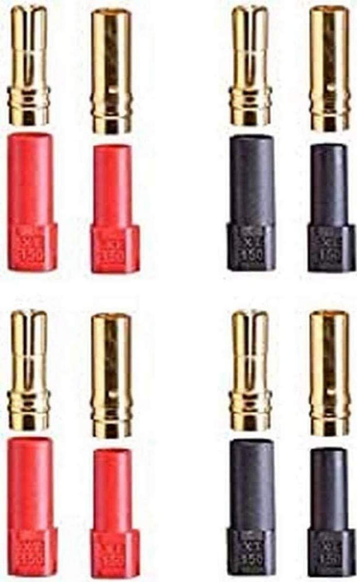 YUNIQUE GREEN-CLEAN-POWER - XT150 Male-Female Connectors 4 Pairs for Rc Lipo Batteries | Gold Plugs 6mm | Compatible with 8AWG | High-Temperature Resistant, Red Black, Plastic