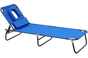 Outsunny Folding Outdoor Lounge Chair, Portable Reclining Beach Lounger with Face Hole, Detachable Pillow, 4-Position Adjusta
