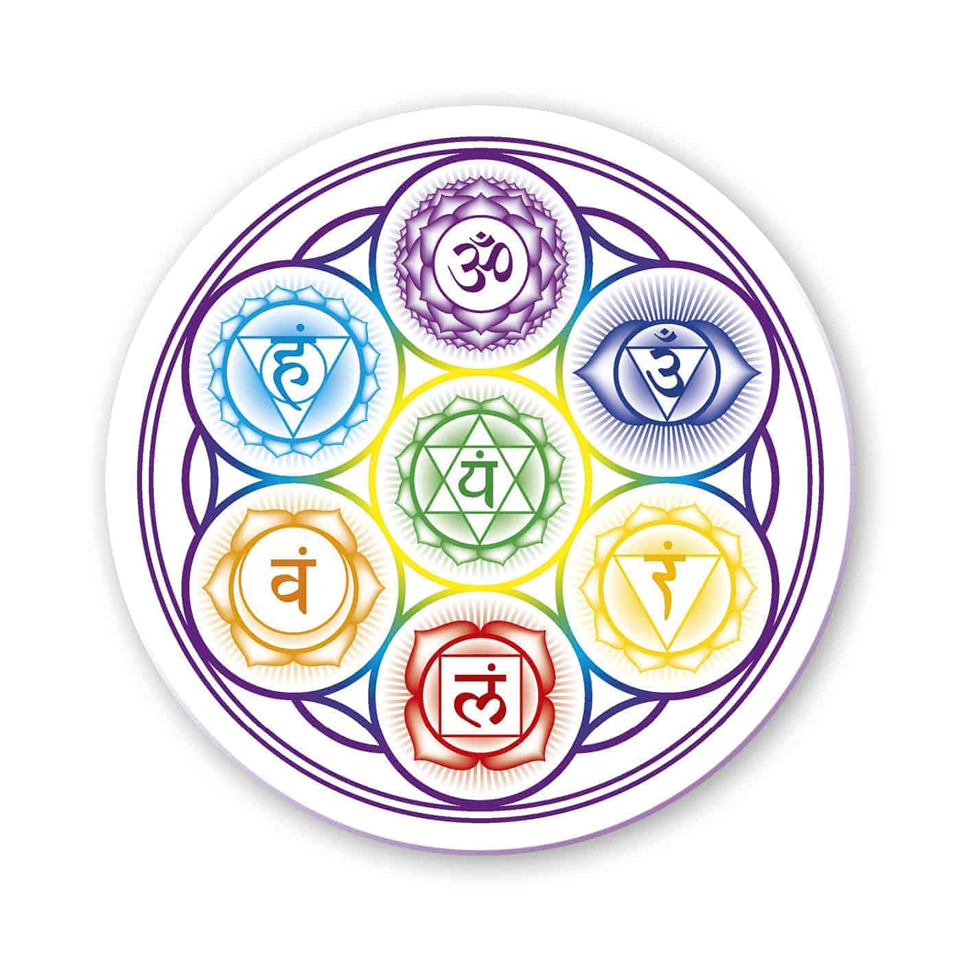 Coasters for Cups Table Bar Glass Set of 4 The Seven Chakra Mandala Colourful Diameter 95 mm
