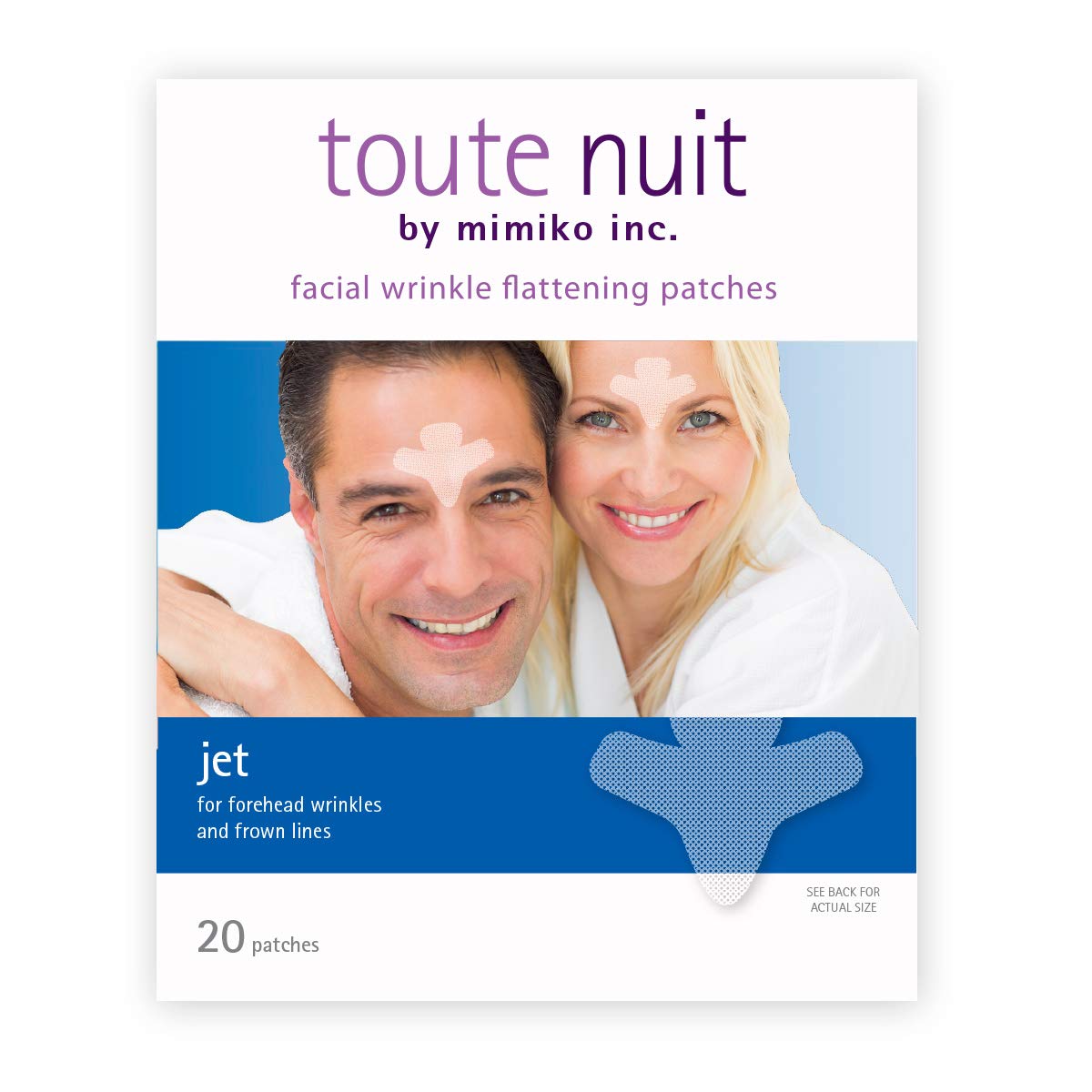 Toute Nuit Wrinkle Patches – Jet – Face Tape for Forehead and Large Frown Lines – Hypoallergenic Anti Wrinkle Patches – 20 Count, Made in USA