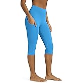 ODODOS Women's High Waisted Yoga Capris with Pockets, Tummy Control Non See Through Workout Athletic Running Capri Leggings
