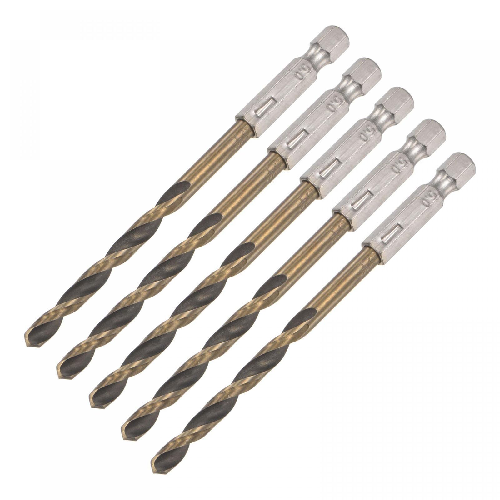 TA-VIGOR 5Pcs 4.8mm Hex Shank Twist Drill Bit Set, 1/4 Inch Shank HSS High Speed Steel Drill Bit Set Quick Change Twist Drill Bits for Woodworking, Plastic and Metal