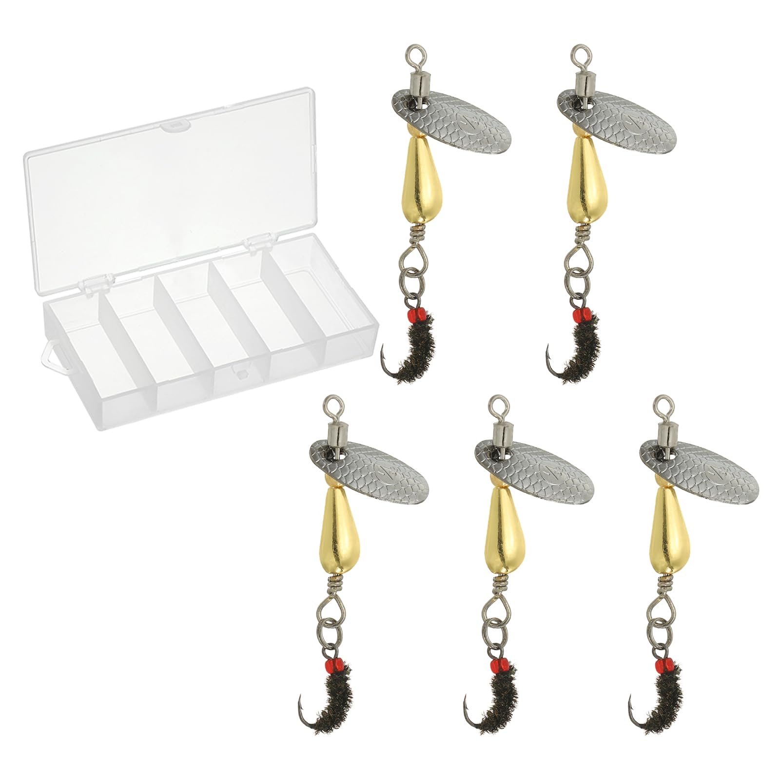 PATIKIL Trout Lures 1/10 oz, 5Pack Trout Spinners Fly Trout Fishing Lures Fishing Spinners Baits Tackle with Tackle Boxes for Freshwater Saltwater Fishing, Gold Tone