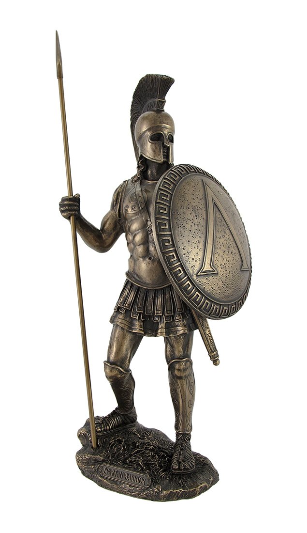 Veronese DesignBronzed Spartan Warrior with Spear and Hoplite Shield Statue