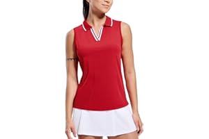 MIER Women's Sleeveless Golf Polo Shirts Dry Fit Collared Tank Tops V Neck Ribbed Athletic Tennis Shirt, Moisture Wicking