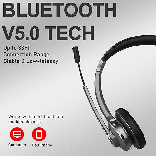 Bluetooth Headset with Microphone, Wireless Headset with AI Noise