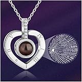 M MOOHAM Heart Projection Necklace - 100 Languages I Love You Necklace Valentine's Day for Women Girls Memory Love Heart Necklace Nanotechnology Onyx Pendant Jewelry Necklace Best Gift for Her