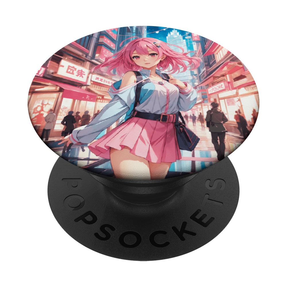 Anime Girl Manga Aesthetic Cute Japanese Waifu Design Print PopSockets Swappable PopGrip