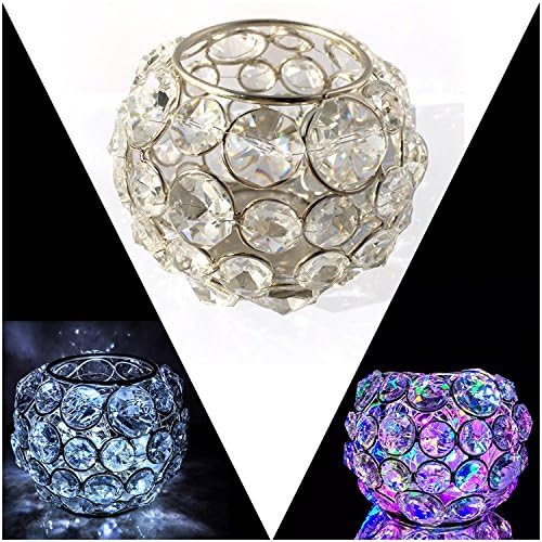Esca di Luce Cristallo 4" Décor Genuine Crystal Candle Holders for Set, Tea Lights, Votive Centerpiece - Silver, Small, Round