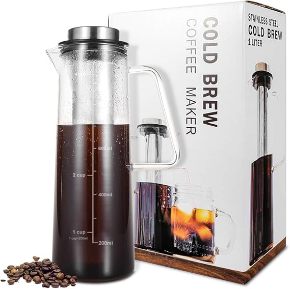 Cold Brew Coffee Maker 4 Cup, Brewed Iced Coffee/Tea Maker 34 oz / 1 L