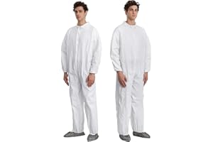 Greenour Hazmat Suits Pack of 5 Heavy Duty Disposable Coveralls for Men Water Resistant Paint Suit Without Hood White