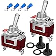 weideer 2Pcs Toggle Switch 12V 30A ON/Off 2 pin 2 Position SPST Waterproof Switch with Waterproof Cap Terminals for Auto Car Boat KL-C101