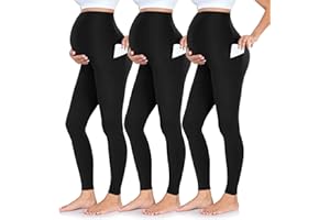 FULLSOFT 3 Pack Women’s Maternity Leggings Over The Belly-High Waisted Workout Pregnancy Yoga Pants Pockets
