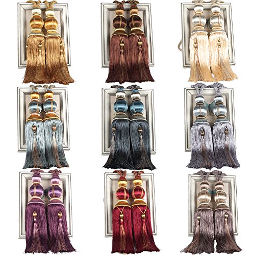 Bestmemories Paired Lantern Single Hanging Ball Tassels Curtains Buckle Sling Binding Lantern Tiebacks Handcrafted Braided Buckle Drapery Curtain Holdbacks Window Treatments for Home (Gold) - Thumbnail 5