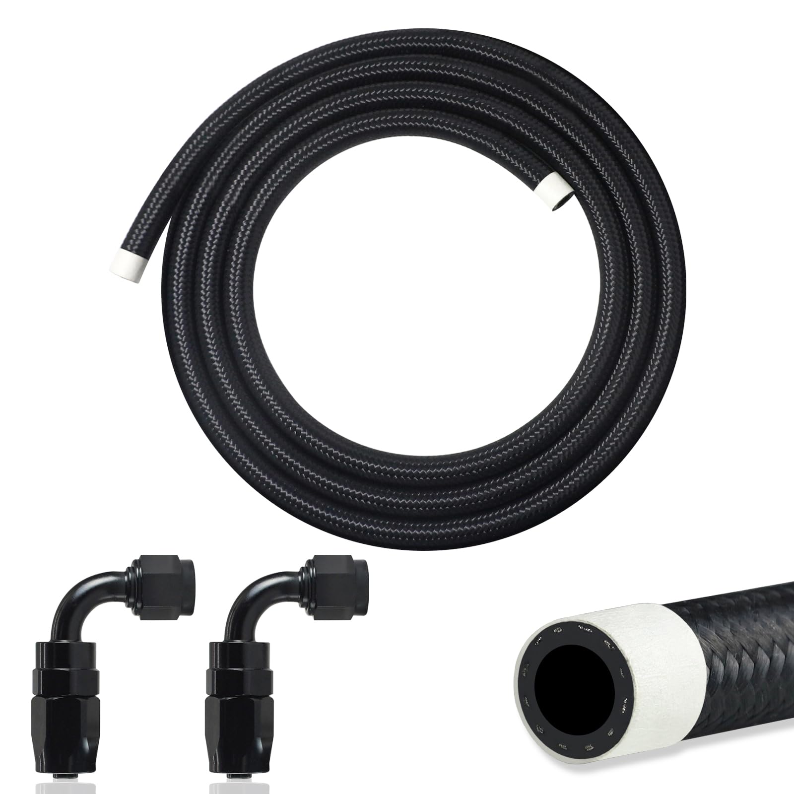Photo 1 of VWTNI 2.5FT 6AN Fuel Line Kit,3/8 inch 6AN Fuel Hose with Hose Fitting (90 Degree and 90 Degree), CPE