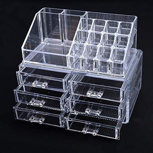 SpeedMotion Home Acrylic Jewelry &amp; Cosmetic Storage Makeup Organizer, Clear, Medium, 2 Piece (6 Drawers)