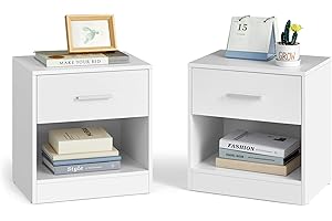 VASAGLE Nightstands, Set of 2, Side Tables with Drawer and Shelf, Bedside Tables, End Tables with Open Compartment, for Bedro