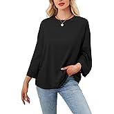 Skoinvb Women's Oversized 3/4 Sleeve Shirts Crew Neck Drop Shoulder Summer Casual Loose Fit Basic Tops Tshirt