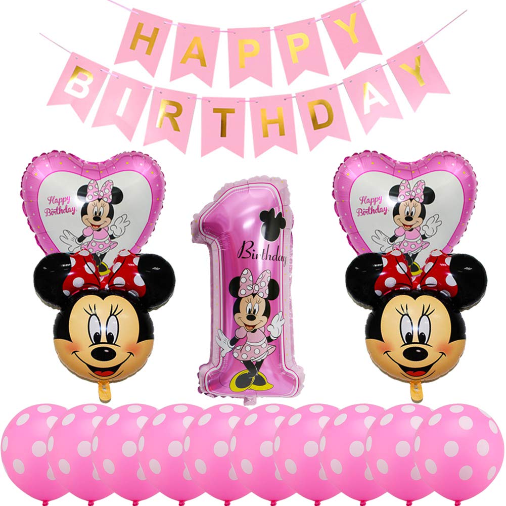 Minnie Themed Birthday Party Supplies Decorations, BESTZY Girl 1st Birthday Balloon Mickey and Minnie Themed 1st Birthday Party Supplies Minnie Balloons for Kids Theme party
