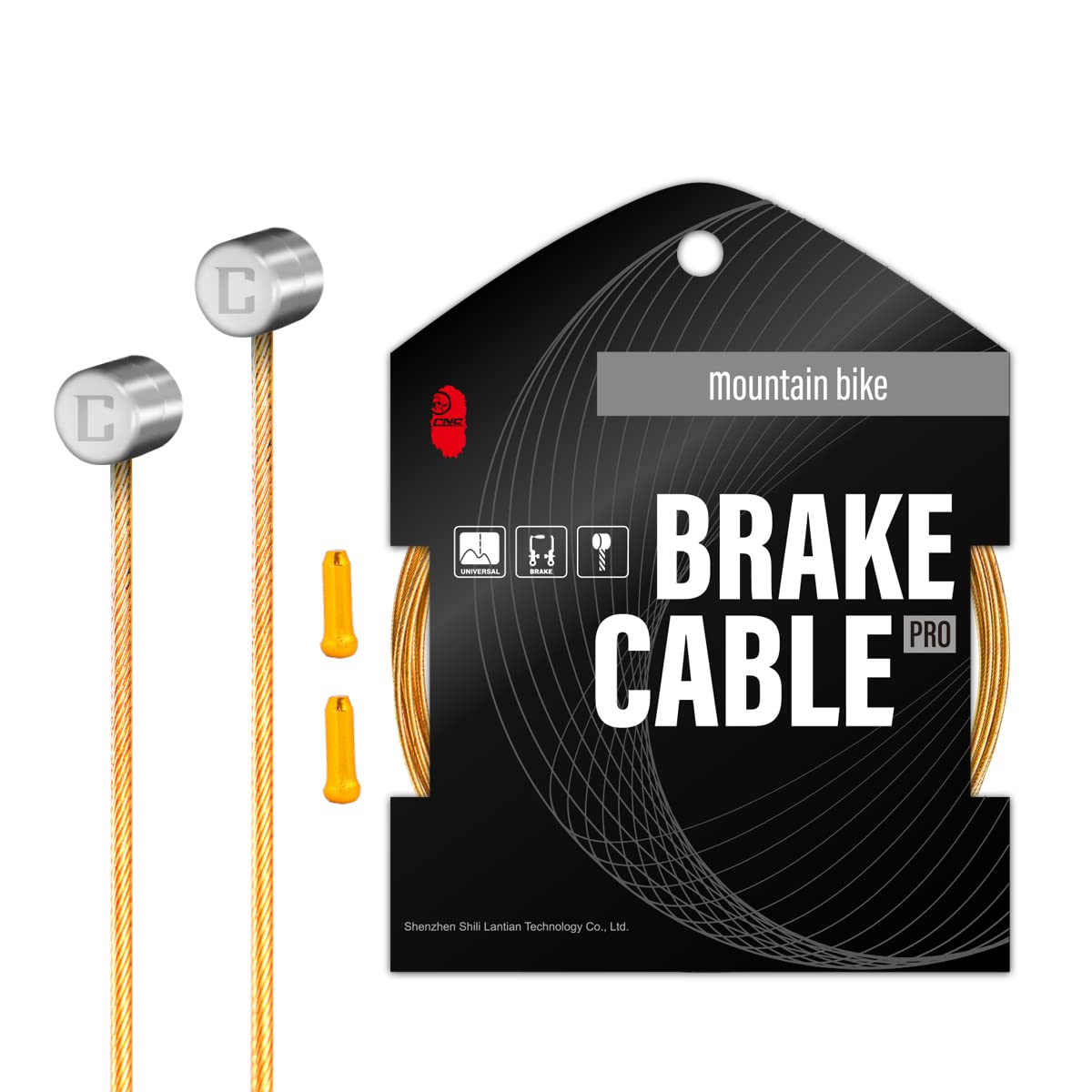 CNCLOL Bike Brake Cable for Mountain Bike & Road Bike 1700/2100/2800mm with End Caps,Front Rear Break Inner Line, Pro Slick Polished Bicycle Brake Wire for Shimano/Sram,2 Pcs,Gold.
